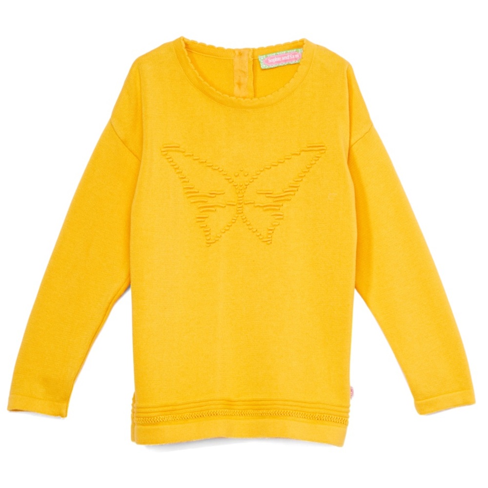Sophie & Sam Yellow Embossed Butterfly Pullover Sweater Size 14